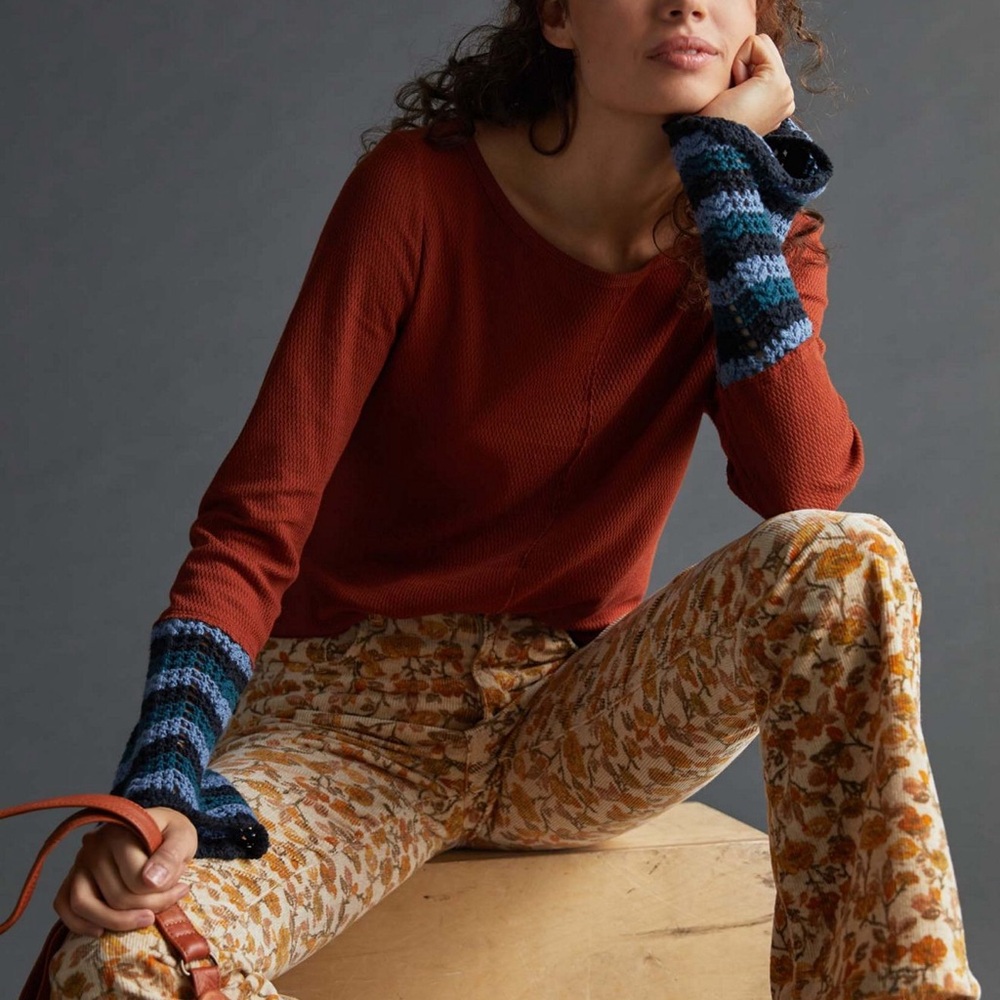 NWOT Anthropologie Pilcro Crochet-Cuffed Top